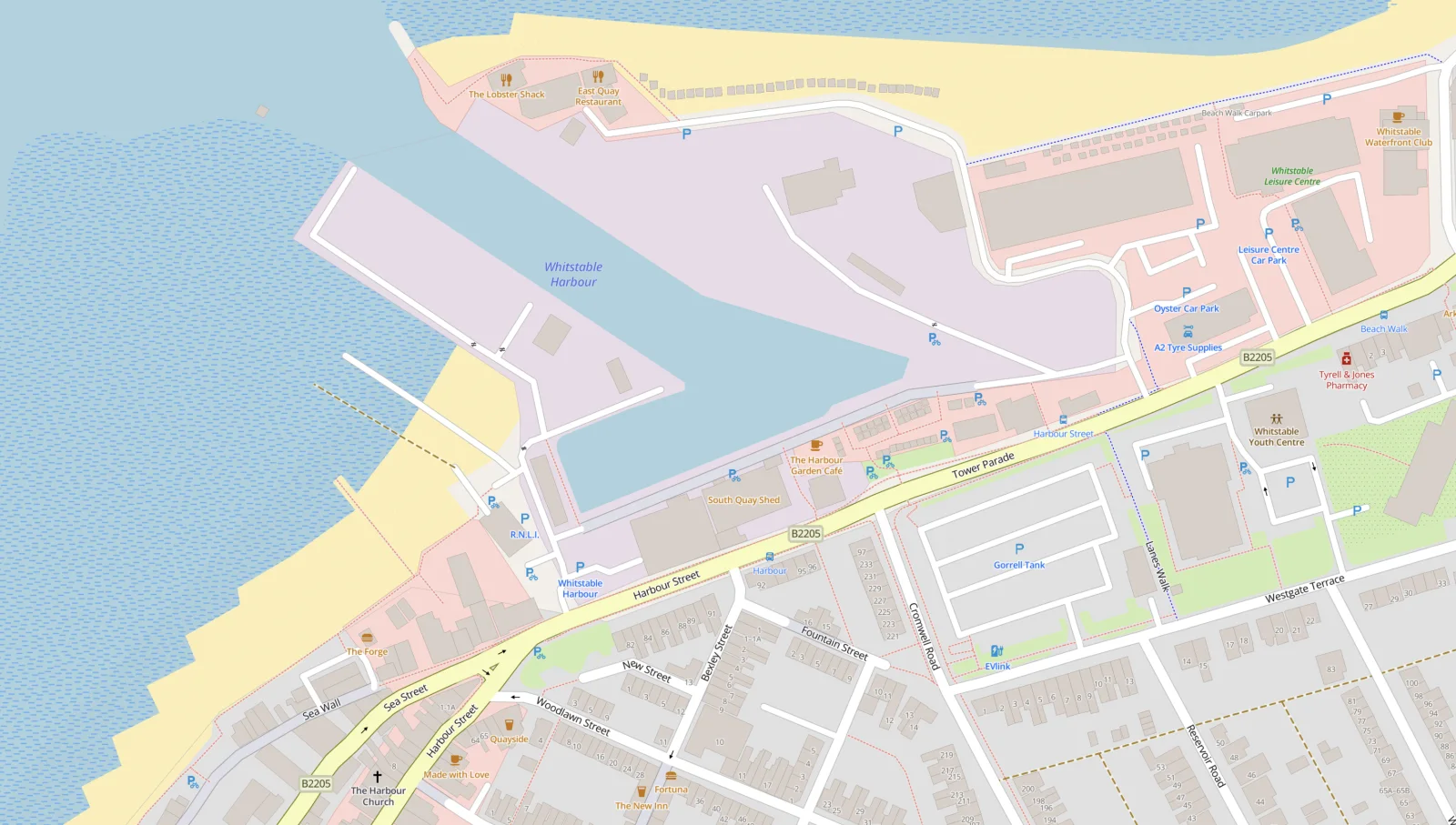 Map showing South Quay Shed at Whitstable Harbour